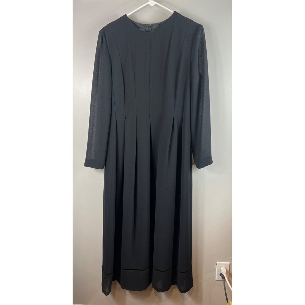 Vintage Cynthia Howie Dress Black Midi Long Sleeve Pleated Size 8